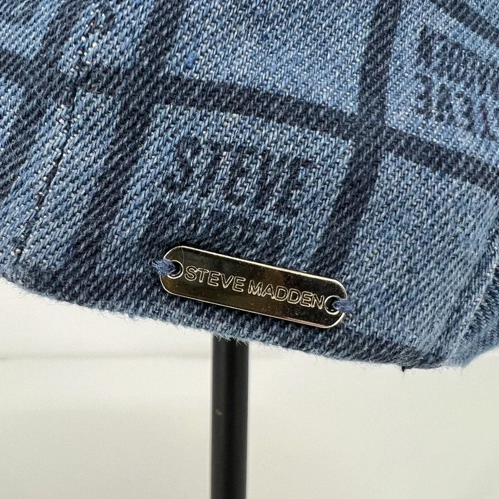 Steve‎ Madden Dark Denim Baseball Hat Womens Multi-Logo Strapback Hat Blue NWT